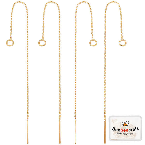 Beebeecraft 10Pcs/Box Ear Threads 105mm Long Chain Dangle Bar Earrings with Loop 18K Gold Plated Ear Threads 0.8mm Pin for DI...