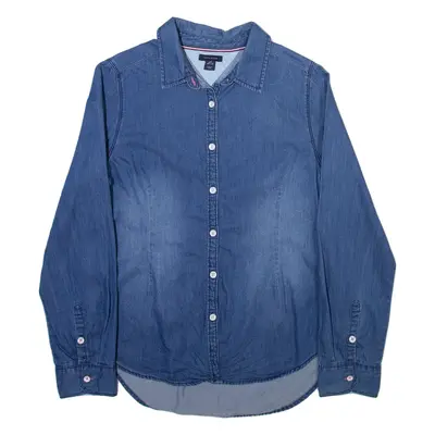 TOMMY HILFIGER Girls Plain Shirt Blue Long Sleeve L