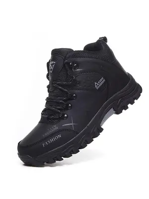 2025 New Style Patchwork Lace Up High Top Sneakers, Outdoor Mountaineering Warm Lined Hiking Trainers for Men, Sporty Casual ...