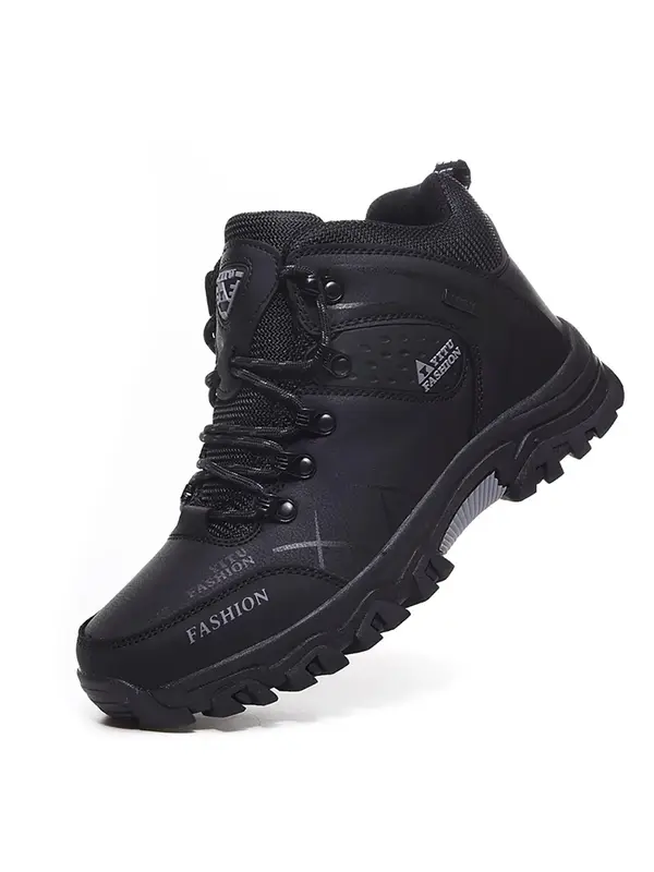 2025 New Style Patchwork Lace Up High Top Sneakers, Outdoor Mountaineering Warm Lined Hiking Trainers for Men, Sporty Casual ...