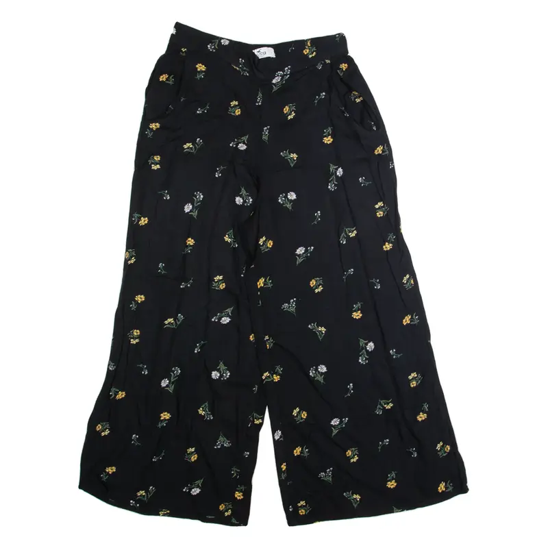 HOLLISTER Floral Womens Trousers Black Regular Wide-Leg W24 L22