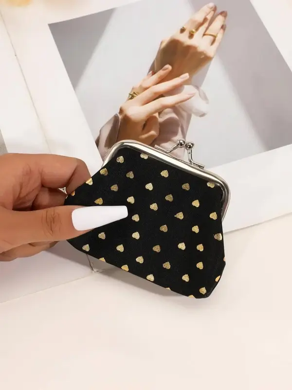 Women's Cute Heart Graphic Coin Wallet Purses, Trendy All-match Kiss Lock Buckle Short Wallet Frame Bag, Fashion Coin Holder ...