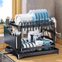 Dish Drying Rack, Dish Rack 2 Tiers for Kitchen Counter, Space-Saving Large Dish Rack with Drain Kitchen Organizer and Storag...