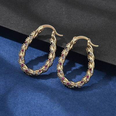 Brass Micro Pave Cubic Zirconia Hoop Earrings for Women