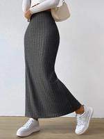 Women's Chic Minimalist Plain Split Thigh High Waist Bodycon Knitting Skirt, Lady Casual Comfy Long Skirt for Spring & Fall,...