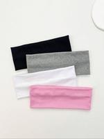 Minimalist Sporty Solid Color Hair Band (4pcs), White & Black High Stretch Sweat-absorbing Exercise Hair Band, Headbands Wome...