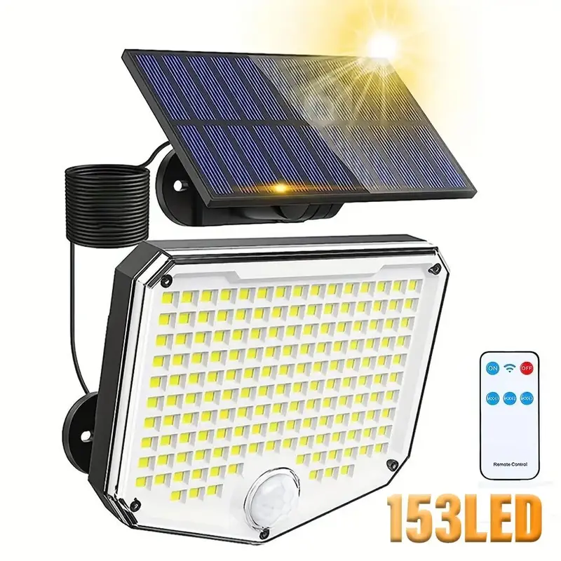 Waterproof Solar Outdoor Lights, 1 Count Standalone Solar Panel Floodlight with 16.4ft Power Cord, 153 LED/210 LED 3000 Lume...