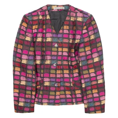 PAULA KLEIN Womens Blazer Coat Pink Crazy Pattern XS