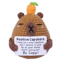 Cute Crochet Positive Capybara, Handmade Emotional Support Doll, Desktop Decoration for Home Office, Gift for Family Friend C...