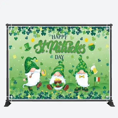 Cartoon Gnomes Clover Happy St Patricks Day Backdrop - Aperturee