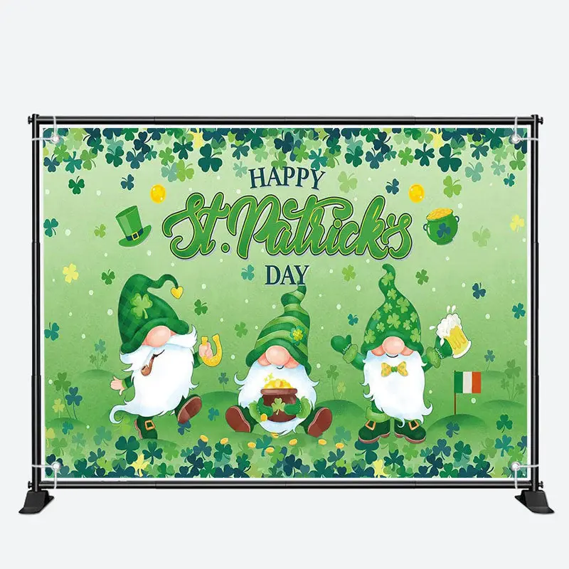 Cartoon Gnomes Clover Happy St Patricks Day Backdrop - Aperturee