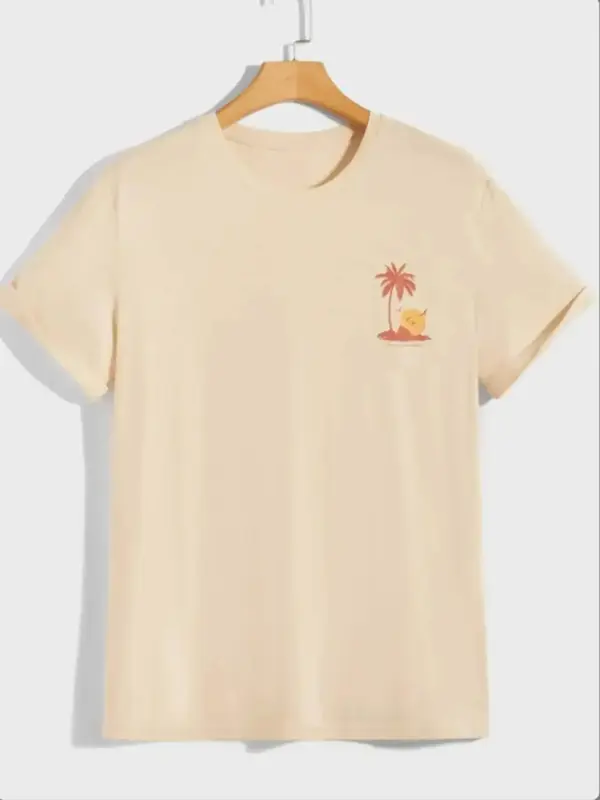 Manfinity Chillmode Men T-Shirts Fit Crew Neck Short Sleeve Graphic Tee Palm Tree Casual