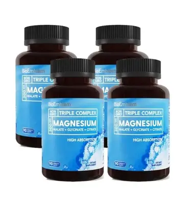 【BioEmblem】Triple Magnesium Complex, Support Muscles, Nerves, Energy & Fitness Healthcare, 4 pcs