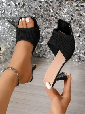 Women's Fashionable Plain Color Chain Decor Sandals, Elegant Square Toe High Heel Sandals for Summer, Lightweight Breathable ...