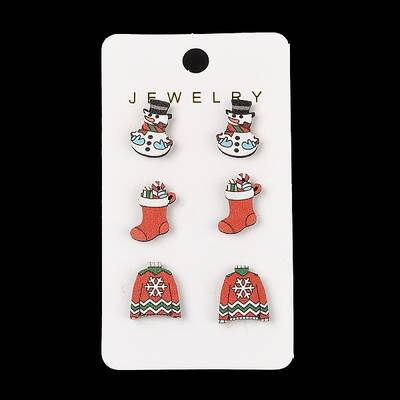 Christmas Wood Stud Steel Needle Earrings