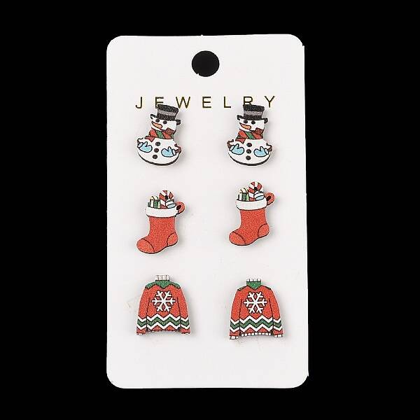 Christmas Wood Stud Steel Needle Earrings