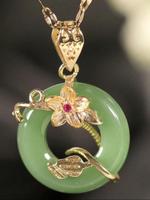 Flower Design Pendant Necklace, Faux Jade Decor Necklace for Women for Gift, Fashion All-match Accessories for Daily Wear