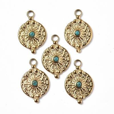 PVD Vacuum Plating 201 Stainless Steel Natural Turquoise Pendants