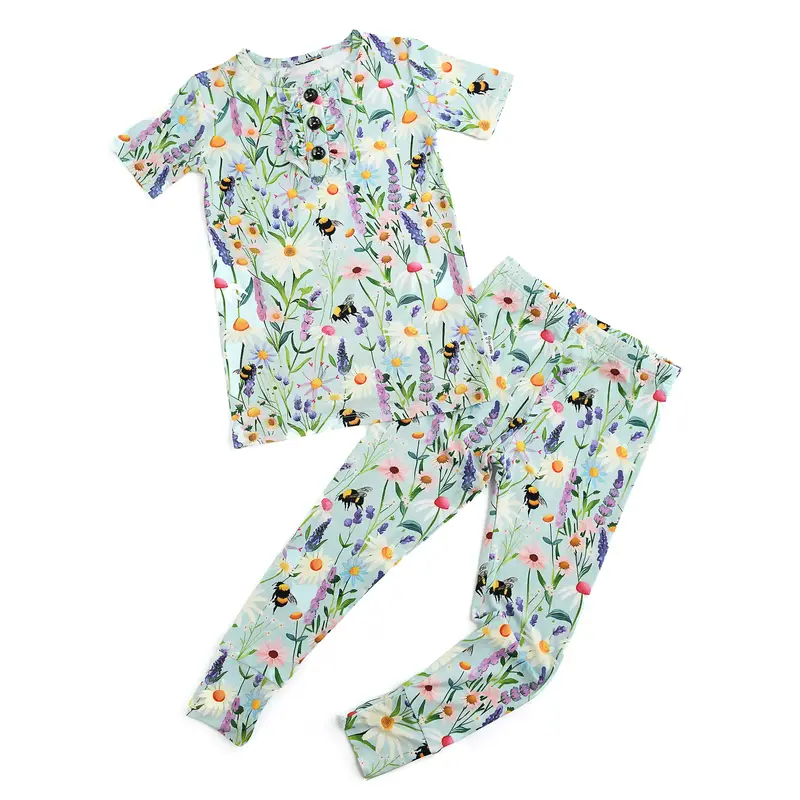 Bumble RUFFLE TWO PIECE Bamboo Bee Floral Flowers Button Ruffle Gigi and Max