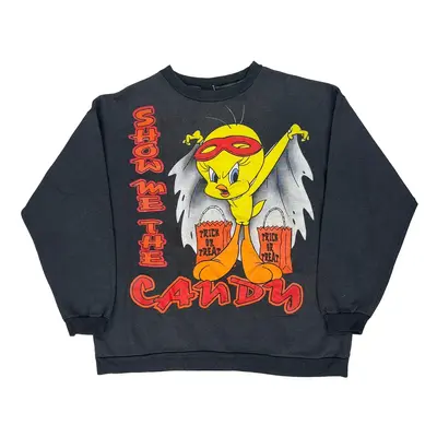 Tweety Bird Looney Tunes Graphic Sweatshirt - Large Black Cotton Blend