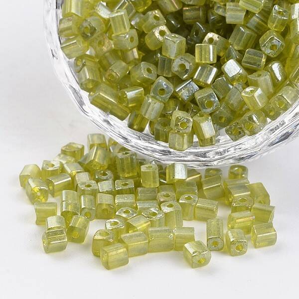6/0 Cube Transparent Colours Pearl Luster Plated Round Hole Glass Seed Beads