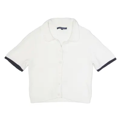 FRENCH CONNECTION Womens Jumper White Collared Waffle Knit Short Sleeve L