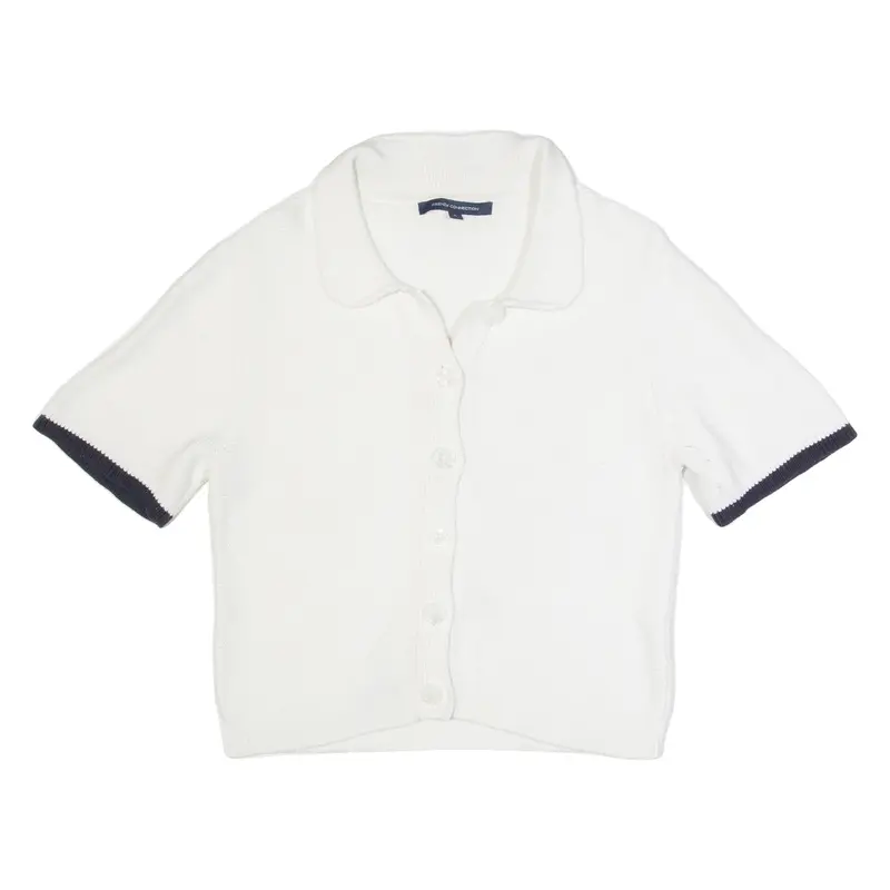 FRENCH CONNECTION Womens Jumper White Collared Waffle Knit Short Sleeve L