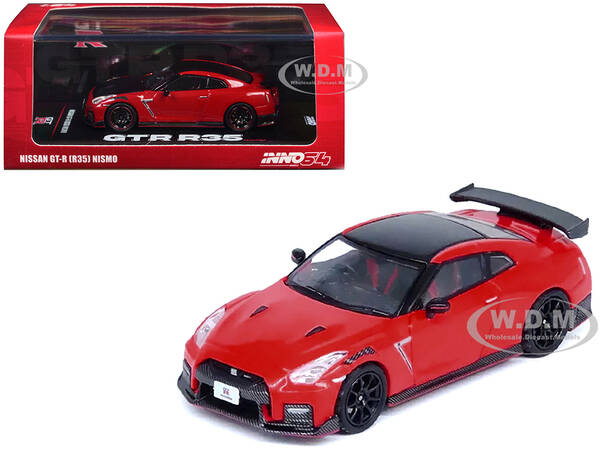 Nissan GT-R (R35) Nismo RHD (Right Hand Drive) Red with Carbon Hood and Top 1/64 Diecast Model Car by Inno Models