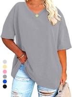 【Plus Size】 Solid V Neck Tee, Casual Minimalist T-shirt for Summer, Women's Plus Clothing for Daily Wear, Womenswear, Vne...