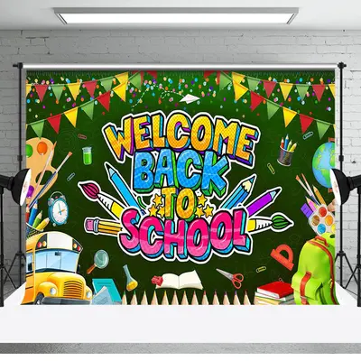 Colorful Stationery Welcome Back To School Backrop - Aperturee