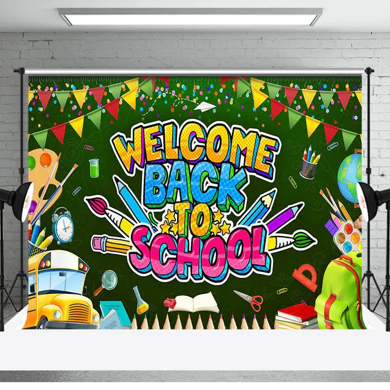 Colorful Stationery Welcome Back To School Backrop - Aperturee