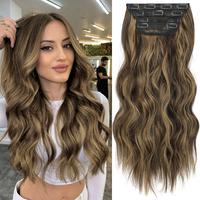 ORSUNCER Hair Clip Extensions Long Wave 4PCS Thick Hairpieces For Women In Synthetic Nature Color To Chestnut Fiber Double We...