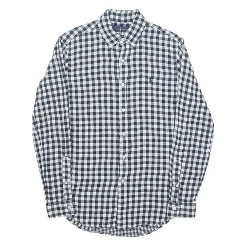 RALPH LAUREN Mens Flannel Shirt Black Gingham Long Sleeve S