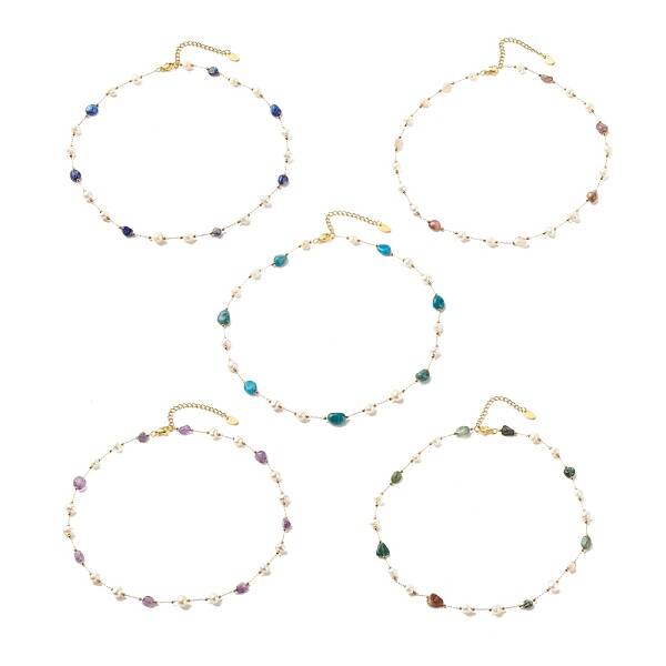 Natural Gemstone & Pearl Beaded Necklace