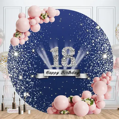 Aperturee Dark Blue And Diamond Round 18th Birthday Backdrop