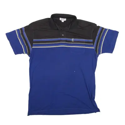 YVES SAINT LAURENT Polo Shirt Blue Striped Short Sleeve Mens M