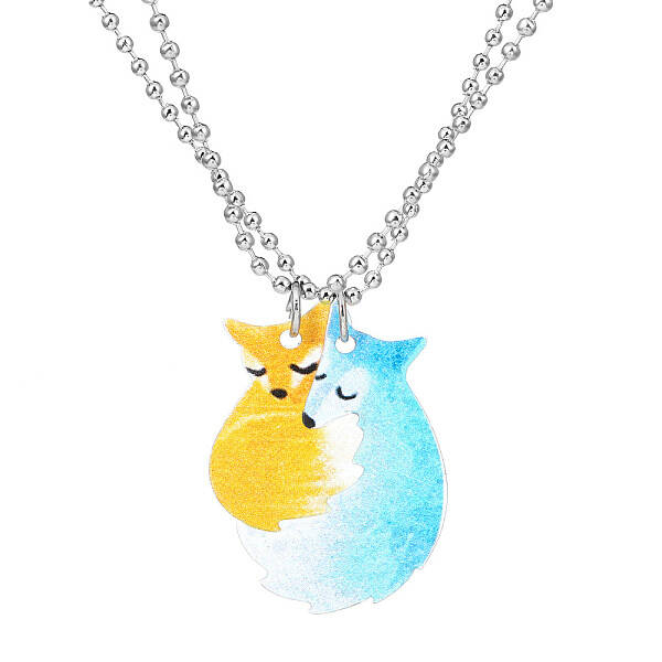 2Pcs 2 Style Cute Fox & Wolf Stainless Steel Pendant Necklaces Set
