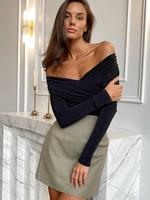 Women's Solid Off Shoulder Cross Wrap Bodysuit, Fashion Casual Long Sleeve Skinny Bodysuit for Daily Outdoor Wear, Elegant W...