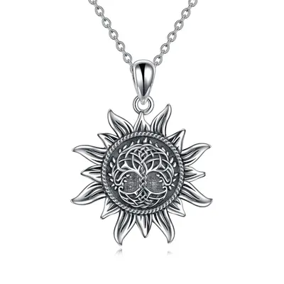Sterling Silver Tree Of Life & Sun Pendant Necklace