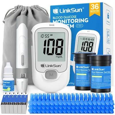 Linksun G-425-1 Blood Glucose Monitor Kit, 100/50 Test Strips &100/50 Lancets, 1 Blood Sugar Monitor, 1 Lancing Device, Diabe...