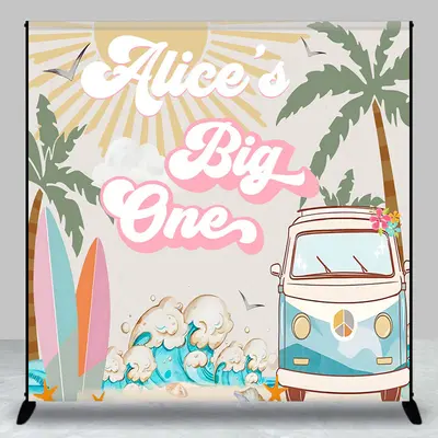 Big One Groovy Summer Personalized Birthday Backdrop