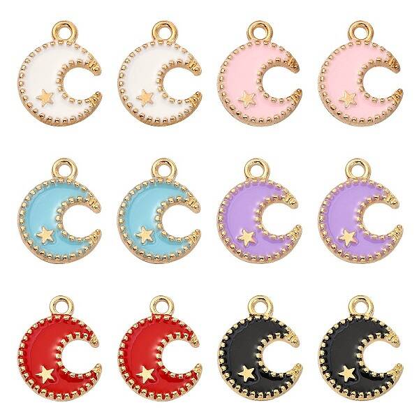 60Pcs 6 Colors Alloy Enamel Pendants