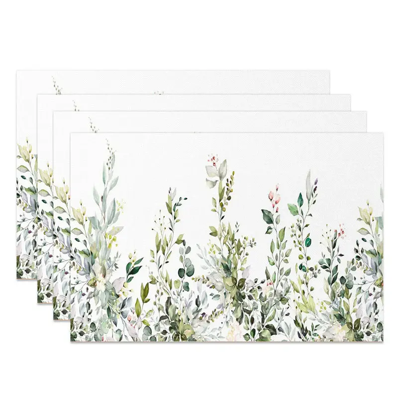 Green Watercolor Leaves Faded Set Of 4 Placemats - Aperturee