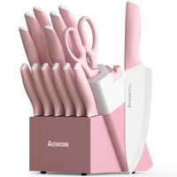 Astercook 14pcs high carbon stainless steel kitchen knife steak knife set, chef, bread , knife sharpener Block, Serrated Uten...