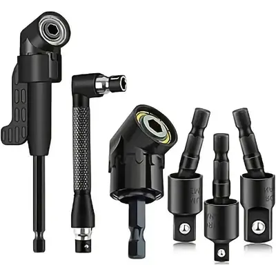 Right Angle Drill Attachment Set, 360° Rotatable Socket Adapters, 2 Hex Shank Drill Adapters, 90° Bevel Drill Bits Included
