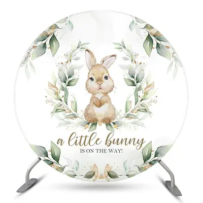 Aperturee Little Bunny Green Leaves Round Baby Shower Backdrop | Round Backdrop Baby Shower | Round Backdrop Fabric Cover | B...