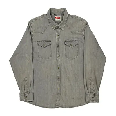 Western Style Wrangler Denim Shirt - XL Grey Cotton Blend