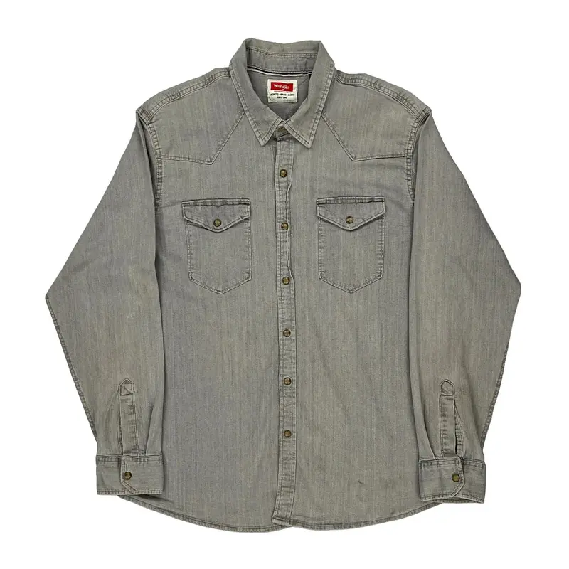 Western Style Wrangler Denim Shirt - XL Grey Cotton Blend