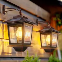 Solar Wall Lanterns 2 Pack with Replaceable Bulb, 4 Solar Panels, Warm White, Outdoor Wall Sconce, Anti-Rust Waterproof Desig...