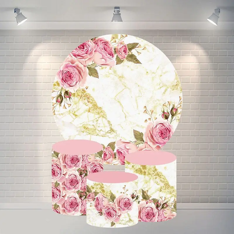 Aperturee Circle Golden Texture Flower Happy Birthday Backdrop | Circle Party Backdrop | Round Backdrop Cover Diy | Circle Bi...